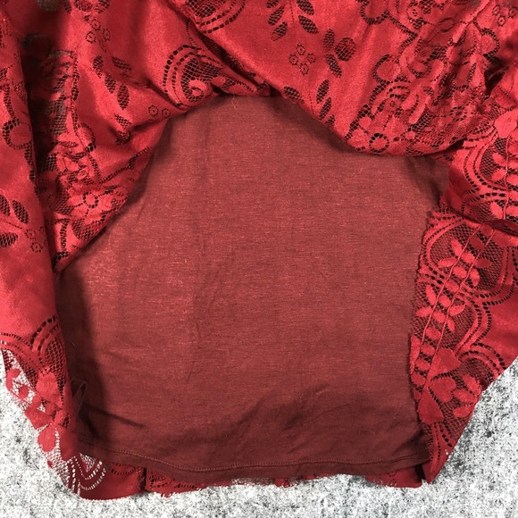 Free People Dress Womens 0 Red Lace Fit & Flare Bell Sleeve Boho Mini Dress - Picture 9 of 16